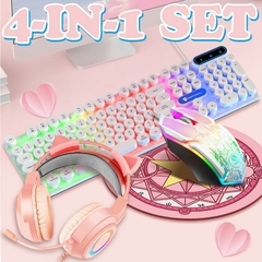 Imagem do Rosa menina brilhante teclado e mouse pad set, fone de ouvido, 3, 4