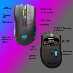 Mouse sem fio recarregável RGB Gaming, Ratos retroiluminados ergonômicos para - loja online