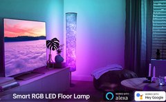 Nordic branco tecido sombra led canto lâmpada de assoalho com controle inteligente alexa rgb moderna lâmpada pé para sala estar quarto decoração - comprar online