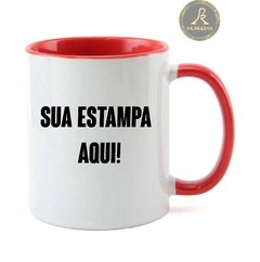 Caneca Personalizada de Cerâmica Branca com Alça e Interior vermelho.