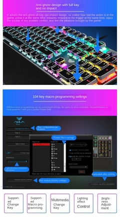 Imagem do AULA-F2088 Teclado mecânico Gaming, Anti-ghosting, 104 Plating, Interruptor azu
