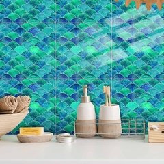 Imagem do Fã-forma auto-adesivo à prova dtile água telha adesivos de parede decoração do banheiro telhas escamas de peixe telhas cozinha à prova de óleo papéis de parede 6p