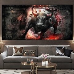 Charging bull pintura em tela, arte de parede, rua, pintura de 100 dólar, estátua, touro, escritório, decoração de casa, pôster e impressões motivos