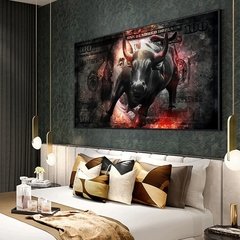 Charging bull pintura em tela, arte de parede, rua, pintura de 100 dólar, estátua, touro, escritório, decoração de casa, pôster e impressões motivos na internet