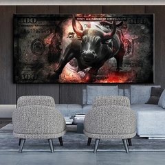 Charging bull pintura em tela, arte de parede, rua, pintura de 100 dólar, estátua, touro, escritório, decoração de casa, pôster e impressões motivos - comprar online