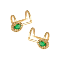 Piercing em Ouro Amarelo Cravejado Com Esmeralda e Diamantes