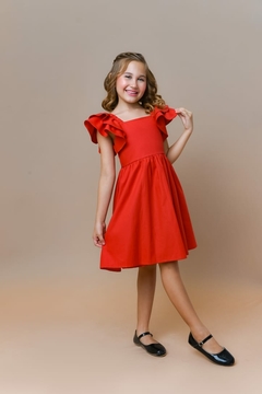 2496-17 VESTIDO NANY KIDS EM TRICOLINE VERMELHO