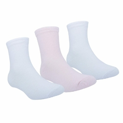 0008815 KIT MEIA LISA C/3 PARES PIMPOLHO CANO ALTO BRANCO/ROSA/BRANCO