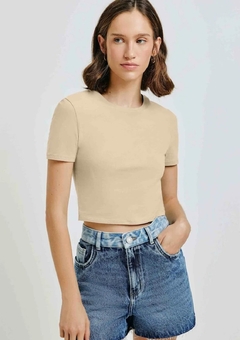 4H1AHLREN BLUSA CROPPED HERING MANGA CURTA BEGE