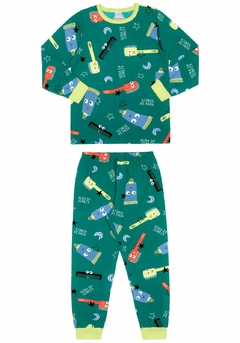 19184-Q9041R PIJAMA ALAKAZOO MEIA MALHA PENTEADA ESCOVA VERDE - comprar online