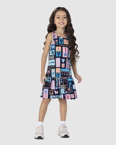 1000113015-DM08B VESTIDO MALWEE KIDS AZUL ESCURO GEOMÉTRICO