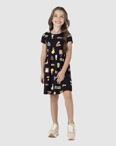 1000122992-DM61A VESTIDO MALWEE KIDS GODE PRETO ESCURO CEREJA