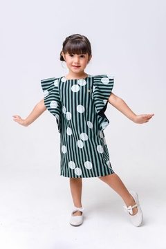 1058-2 VESTIDO BETINA LALOOK TRICOLINE LISTRADO VERDE