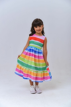 1055-13 VESTIDO LALOOK MIDI LINEAR LISTRADO