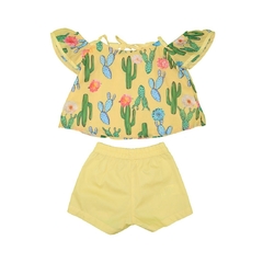 791148-4 CONJUNTO UM MAIS UM BATA ESTAMPADA + SHORT LISO CANÁRIO - comprar online