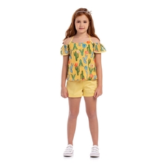 791148-4 CONJUNTO UM MAIS UM BATA ESTAMPADA + SHORT LISO CANÁRIO