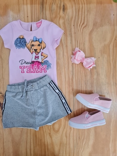 COMBO BLUSA MOMI J2001-RS0002 + SHORT SAIA LE PETIT KUKIE ROSA/MESCLA CINZA