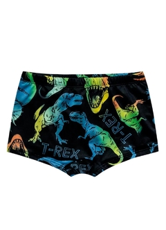 102203281 SUNGA FAKINI KIDS BOXER ESTAMPA T-REX PRETO