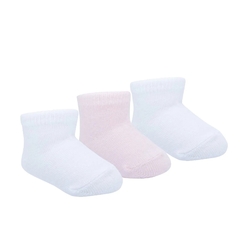 0008477 KIT MEIA LISA C/3 PARES PIMPOLHO CANO BAIXO BRANCO/ROSA/BRANCO