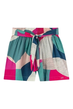 183235-4056 SHORT FEMININO ESTAMPADO COM AMARRACAO MARIALICIA ROSA