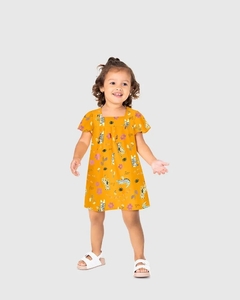 1000120457-DJ27A VESTIDO MALWEE KIDS VISCOSE LARANJA CLARO ANIMAL