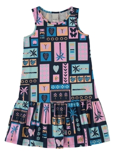 1000113015-DM08B VESTIDO MALWEE KIDS AZUL ESCURO GEOMÉTRICO - comprar online