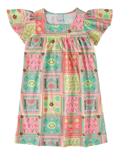 1000113021-DD42B VESTIDO MALWEE KIDS ESTAMPADO ROSA/VERDE