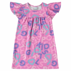 1000120098-DK85C VESTIDO MALWEE KIDS EVASE ROSA CLARO LETREIRO