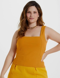 38954- BLUSA MAIS MULHER PLUS SIZE CANELADA AMARELO CURRY