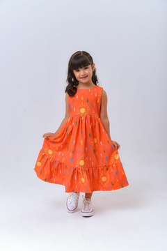 1055-11 VESTIDO LALOOK MIDI LINEAR LARANJA