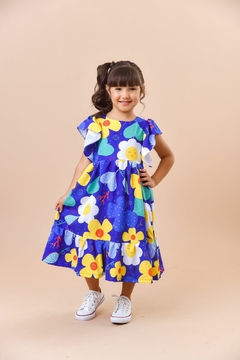 1013-3 VESTIDO LALOOK CECILIA AZUL FLORZINHAS