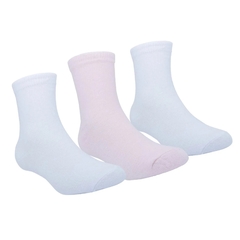 0008474 KIT MEIA LISA C/3 PARES PIMPOLHO CANO ALTO BRANCO/ROSA/BRANCO