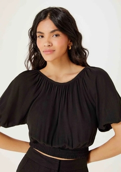 HFBBN10EN BLUSA CROPPED HERING MANGA BUFANTE PRETO