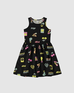 1000113018-DM61A VESTIDO MALWEE KIDS EVASE PRETO CEREJA