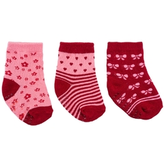 0009108-91081 KIT C/3 PARES MEIAS PIMPOLHO ESTAMPADO ROSA/VERMELHO