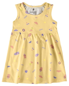 1000112564-DD71B VESTIDO MALWEE KIDS ESTAMPADO AMARELO