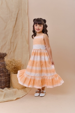 1062-3 VESTIDO LALOOK MIDI XADREZ LARANJA