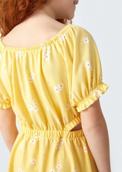 5B0C1EEN VESTIDO CURTO INFANTIL MANGA CURTA ESTAMPADO FLORAL AMARELO - comprar online