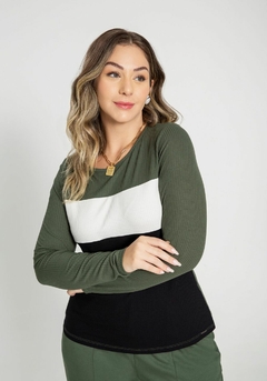 66752-000904 BLUSA MAIS MULHER LUNENDER PLUS SIZE CANELADA VERDE