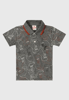 35405-0024 CAMISA POLO BRANDILI ESTAMPA DINOSSAURO MESCLA CINZA