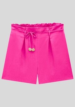 35555-0074644 SHORTS LUNENDER CINTURA ALTA EM LINHO COM CINTO ROSA BISON