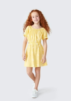 5B0C1EEN VESTIDO CURTO INFANTIL MANGA CURTA ESTAMPADO FLORAL AMARELO