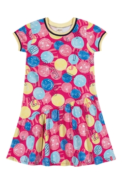 251685-4280 VESTIDO INFANTIL MENINA ESTAMPADO EMOJI FELIZ ELIAN ROSA