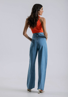 5973L-008878 CALÇA LEZ A LEZ WIDE LEG CLOCHARD JEANS C/FAIXA AZUL - comprar online