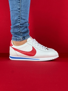 Nike Cortez branco vermelho azul nacional