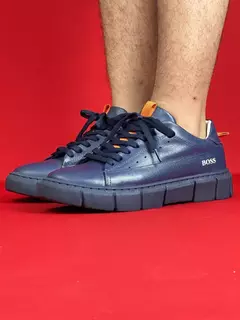 Hugo boss sapa tenis Azul Marinho Detalhes Laranja nacional premium - comprar online