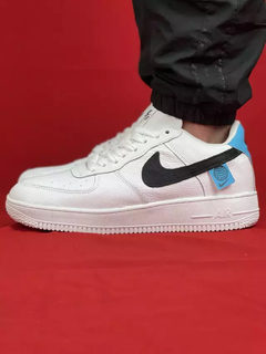 Nike Branco/Preto/Azul Air Force 1 Couro