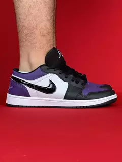 Air Jordan 1 Low Roxo Logo Preto Vinil Nacional S