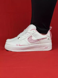 Nike Air Force Branco Rosa Sintético