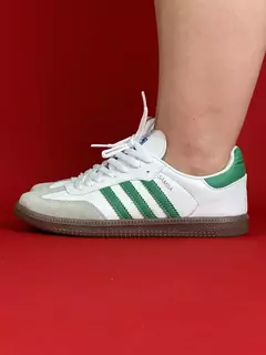 Adidas samba branco logo verde sola marrom nacional s